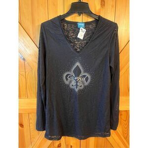 Cowgirl Hardware Women Black Burnout Top Blouse Shirt Sparkly 2XL nwt (3712)